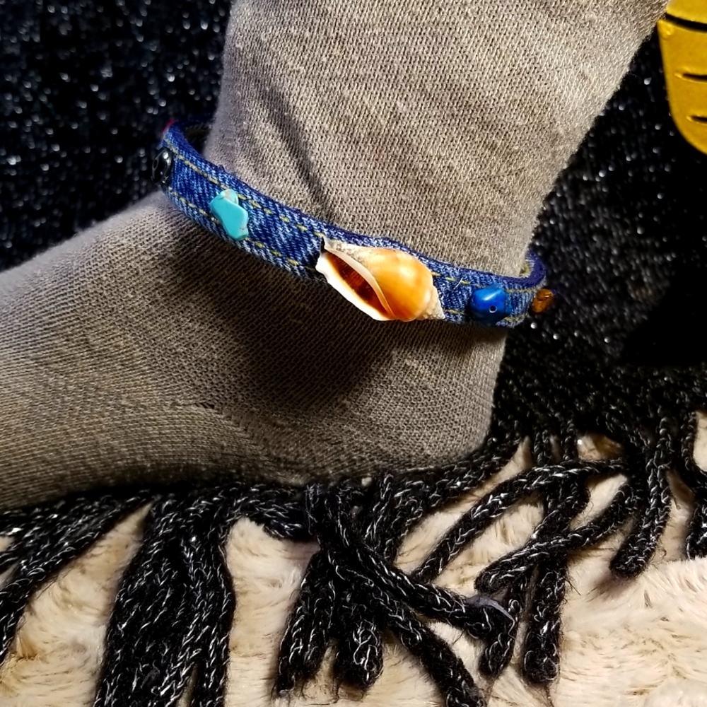 Women denim fabric blue Jean's ankle bracelet, blue Jean's ankle